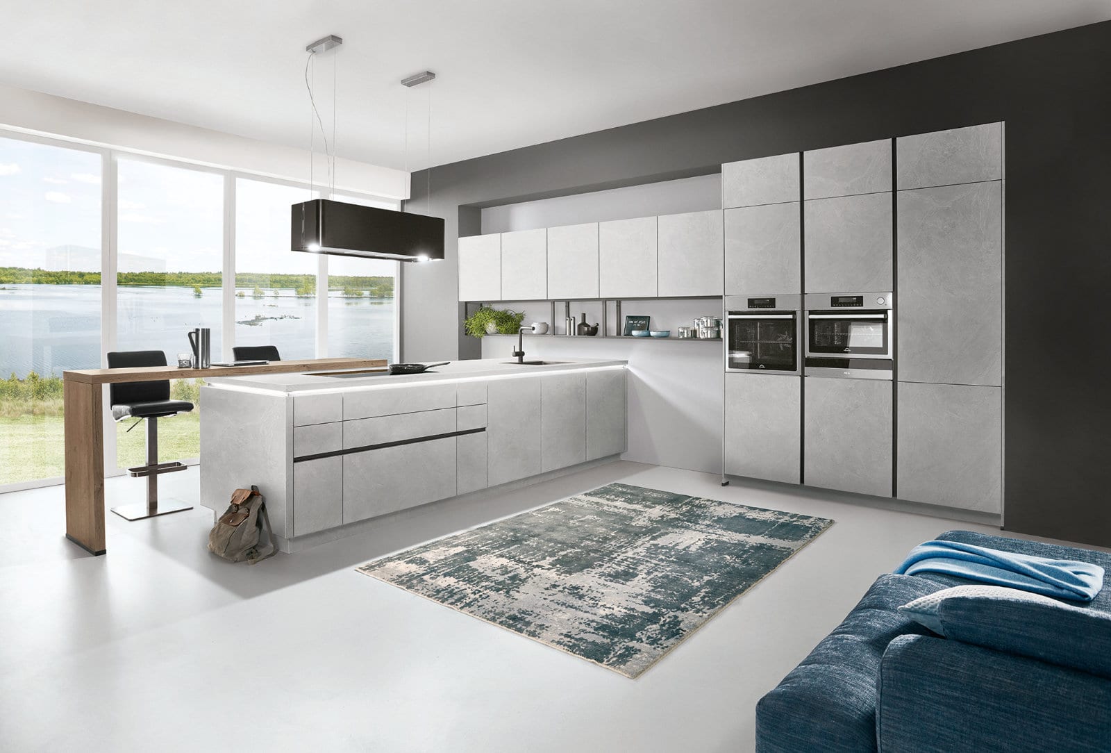 Nobilia Grey Stone Handleless Open Plan Kitchen 2021 1 | Lead Wolf, Peterborough